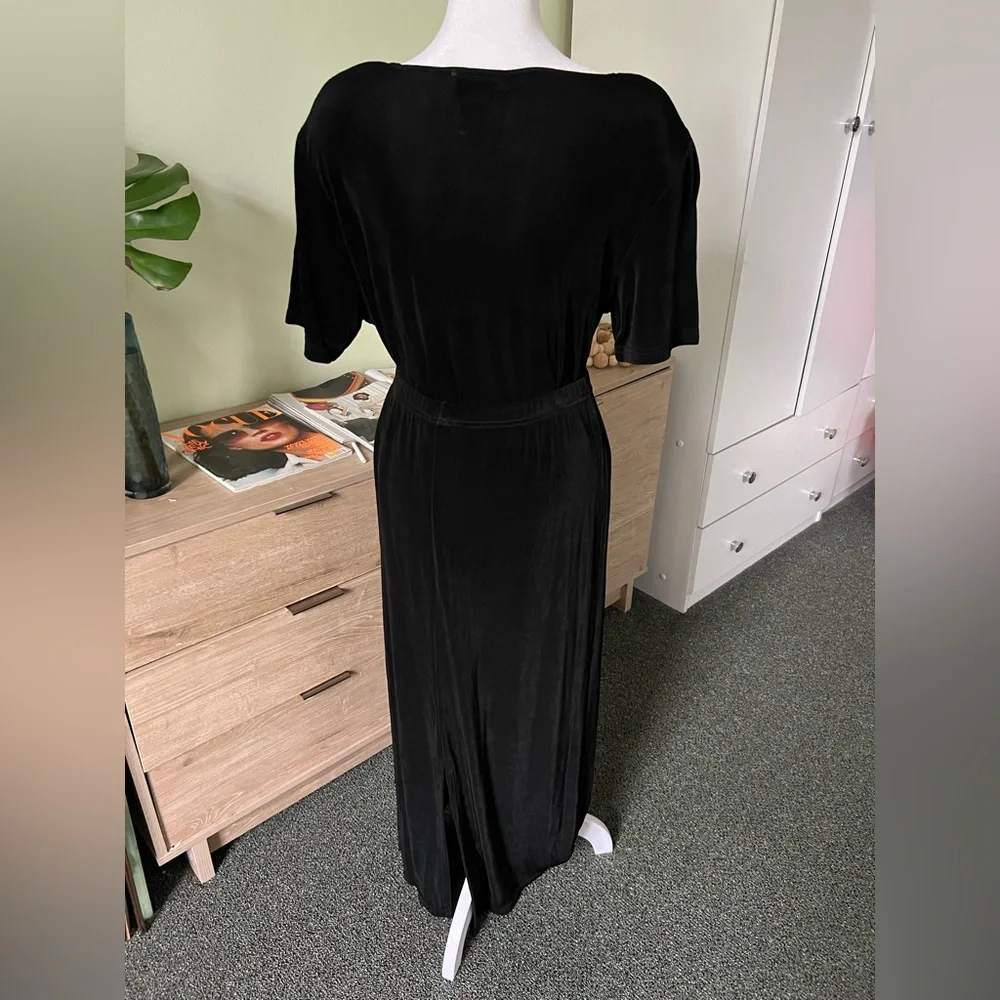 VINTAGE SLINKI Black Shirt-Sleeve Shirt & Maxi Stretch Skirt Matching Co-ord Set - Picture 4 of 16